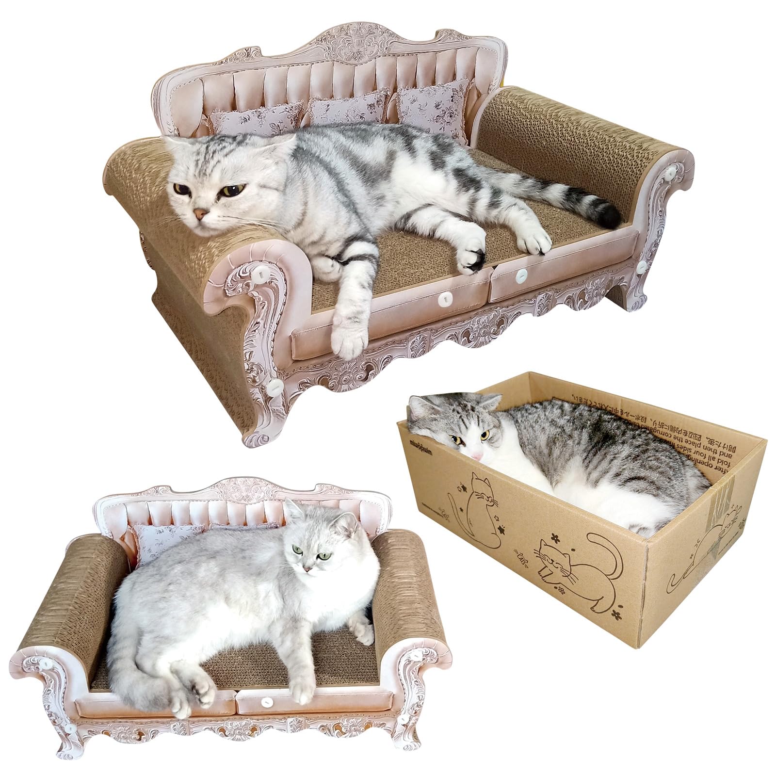 Miwoowim cat scratcher bed two piece luxury setup displayed together