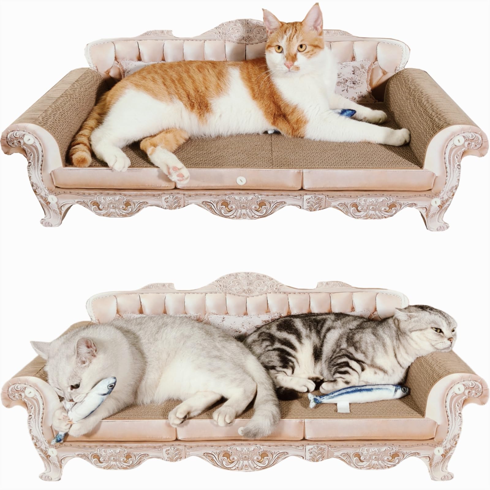 Miwoowim extra-large sofa scratcher bed—durable cardboard for long-lasting feline scratching.