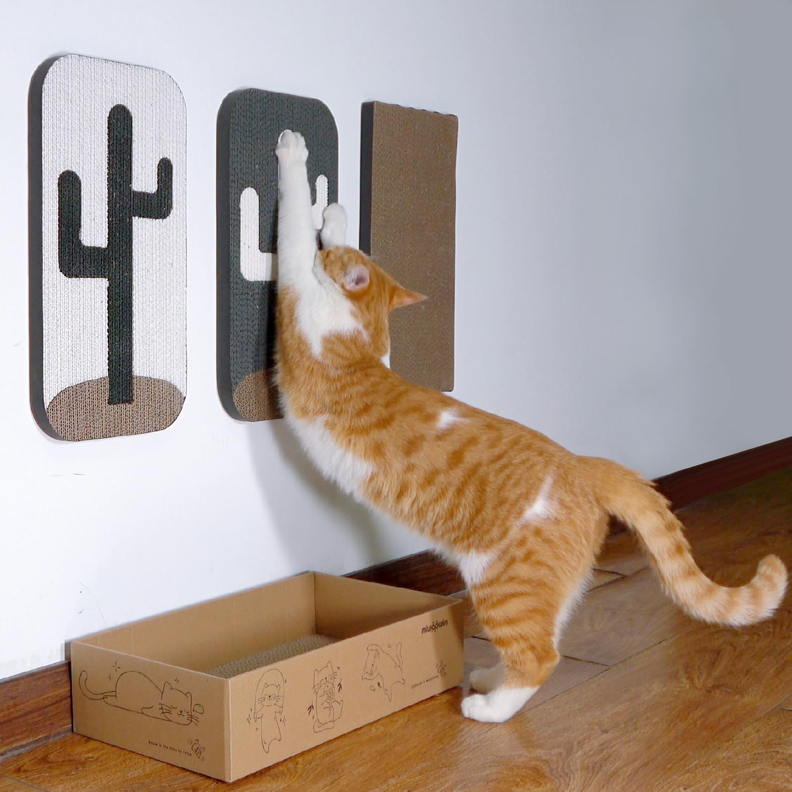 Miwoowim wall-mounted scratcher set on a wall helps protect furniture and save space.
