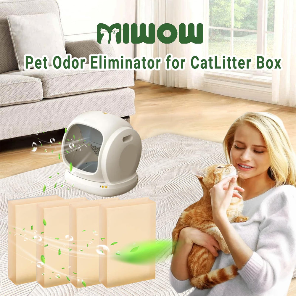 Miwow deodorizer being inserted into a litter box for quick activation