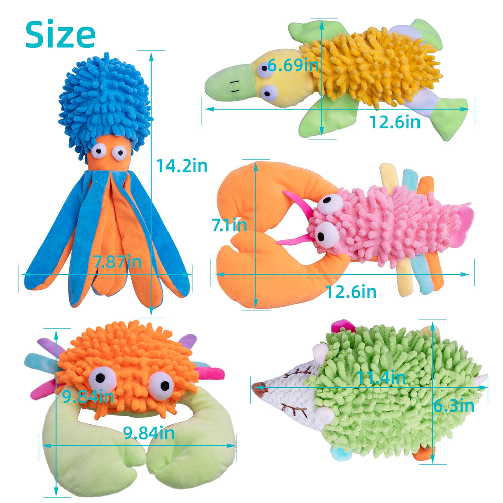 Mixcotia 5-pack dog squeaky toy lobster with crinkle sound for interactive play.