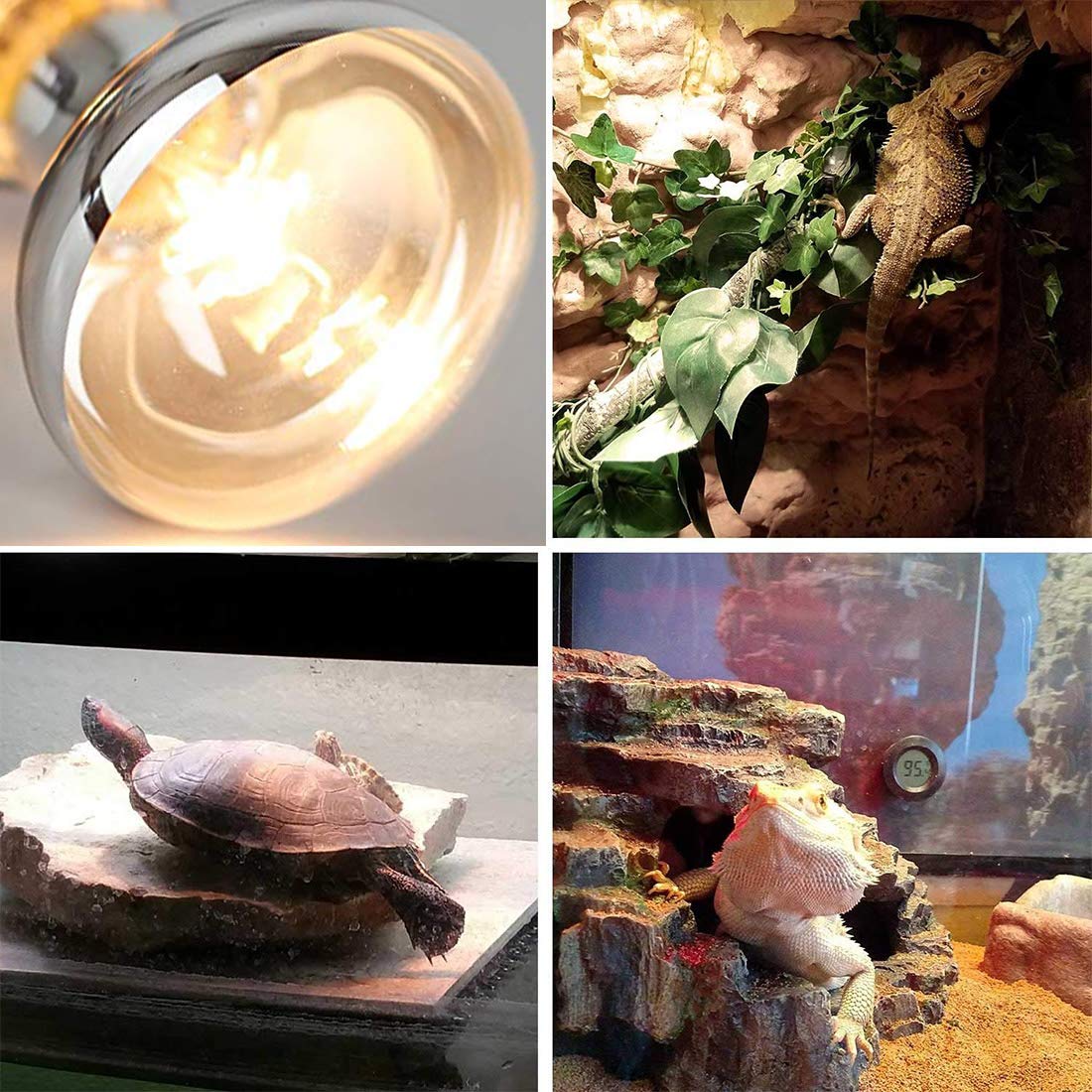 MIXJOY 125W Reptile Heat Lamp close-up of fragile bulb showing warmth capability.