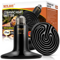 MIXJOY 250W ceramic heat emitter 2-pack product shot for terrarium warmth