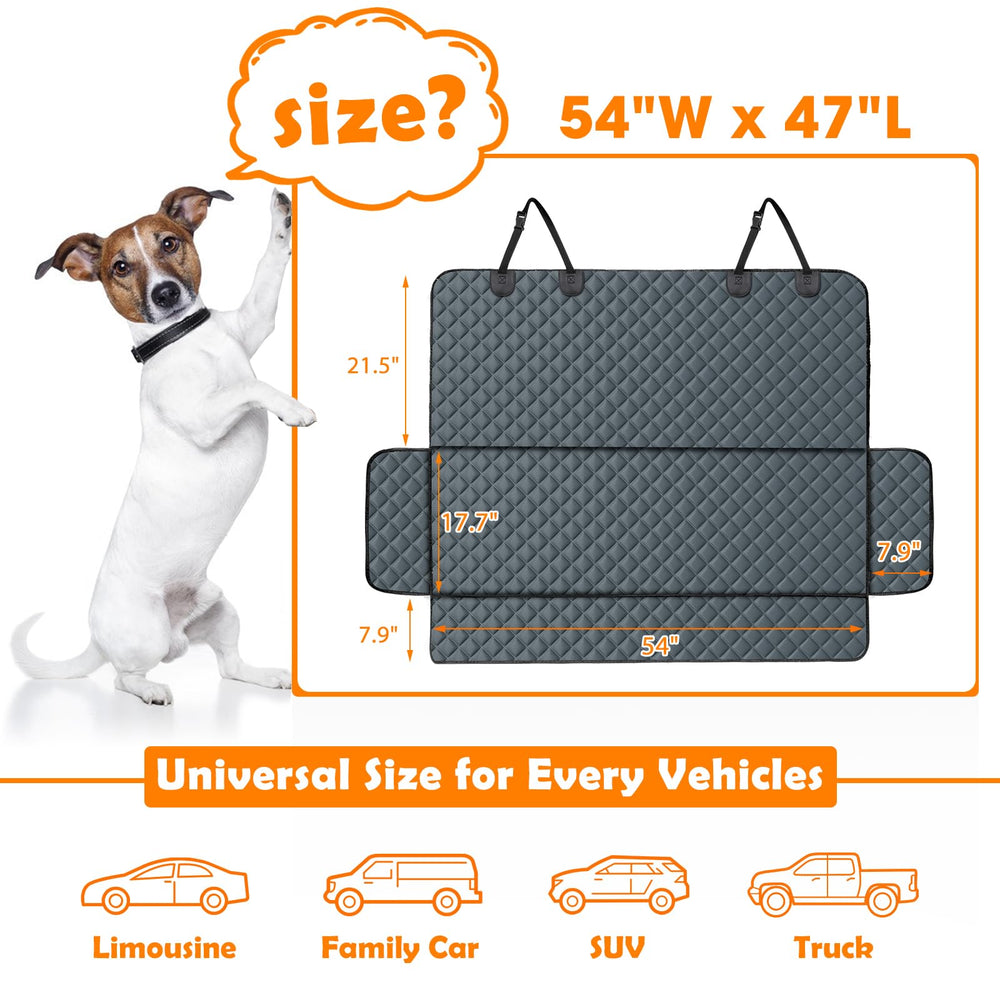 MIXJOY dog car cover showing buckle straps securing the back seat