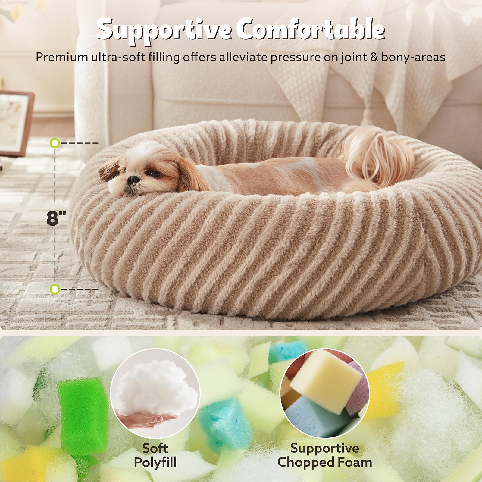 MIXJOY dog bed beige anti-slip bottom keeps pets secure during play.