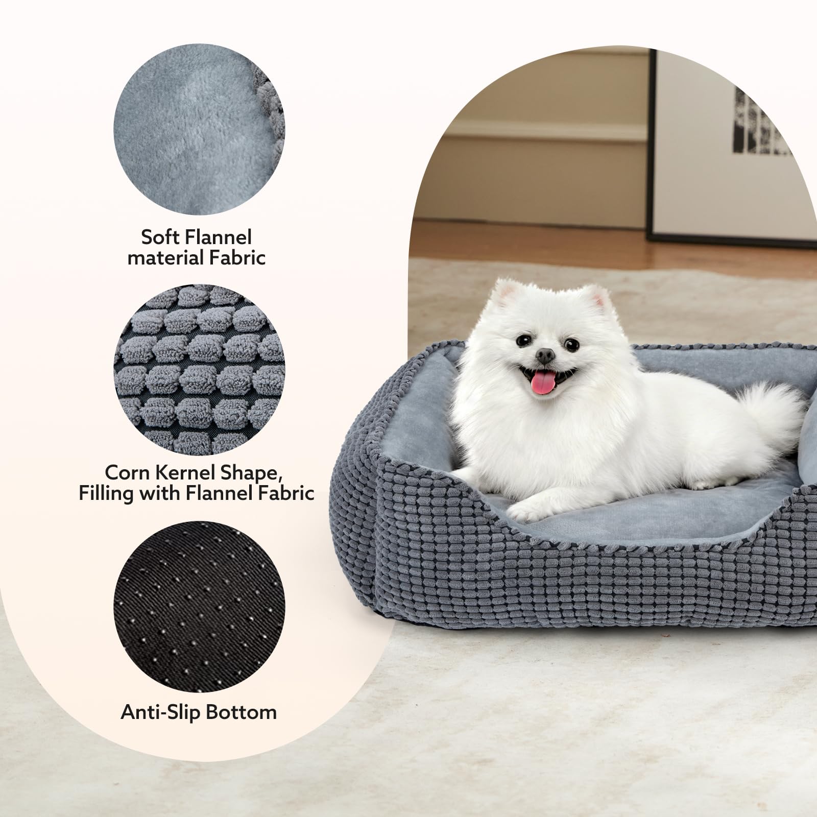 MIXJOY dog bed rectangle 35-inch gray side view showing raised rim.