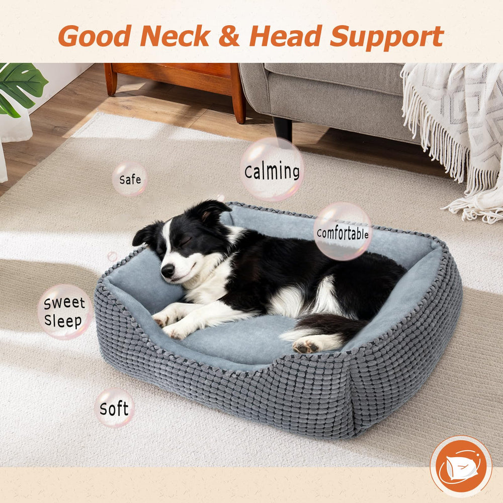 MIXJOY dog bed rectangle gray close-up interior with soft flannel fabric.