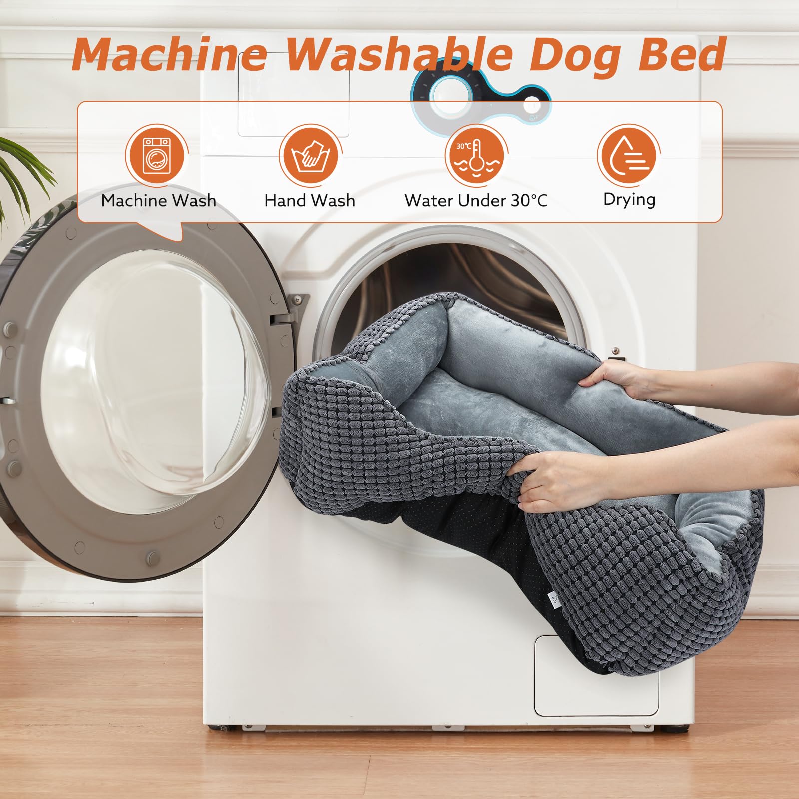 MIXJOY dog bed rectangle gray vacuum-packed arrival showing easy setup.