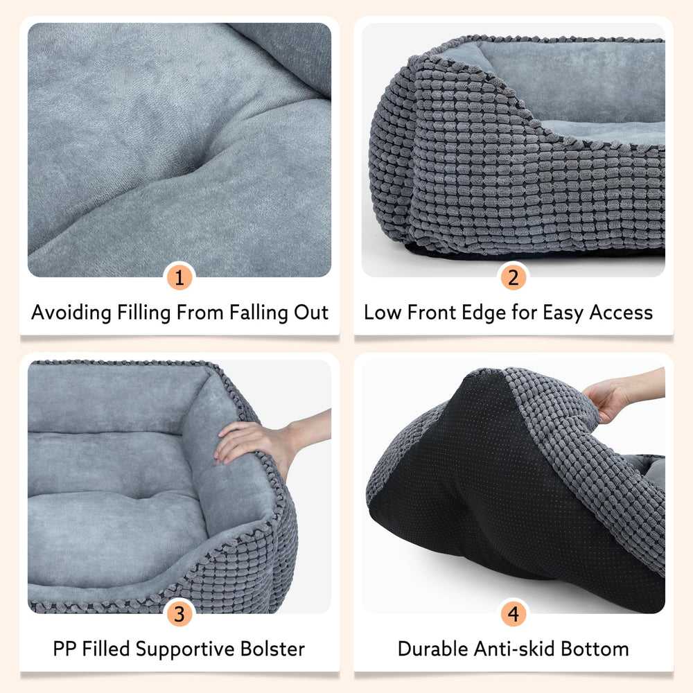 MIXJOY dog bed rectangle gray washable cover demonstrates easy care.