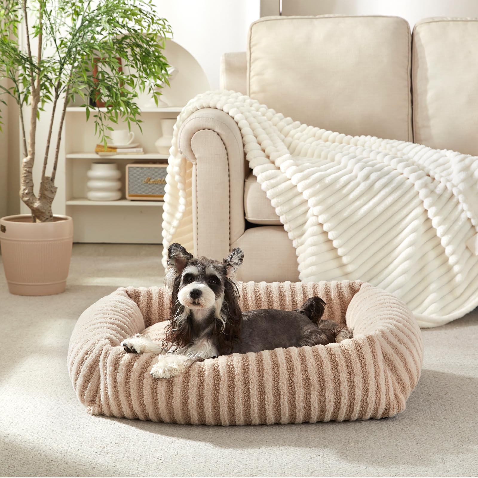 MIXJOY dog bed with removable cover in beige, easy cleaning and cozy naps.