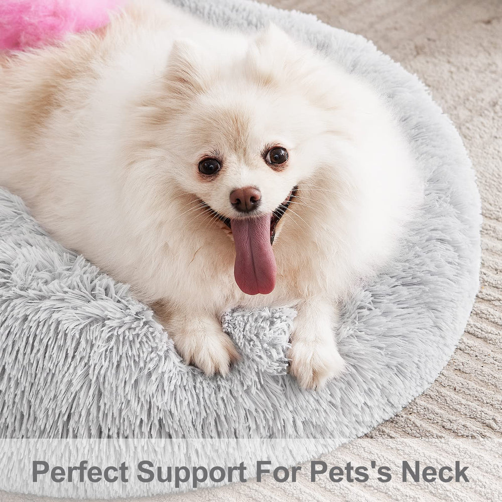 MIXJOY Donut Cuddler bed grey side view showing neck support via raised rim