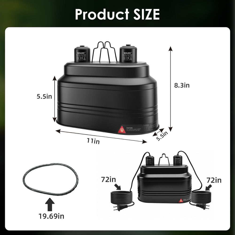 MIXJOY dual reptile light fixture with independent switches enables precise heat and UVB control.