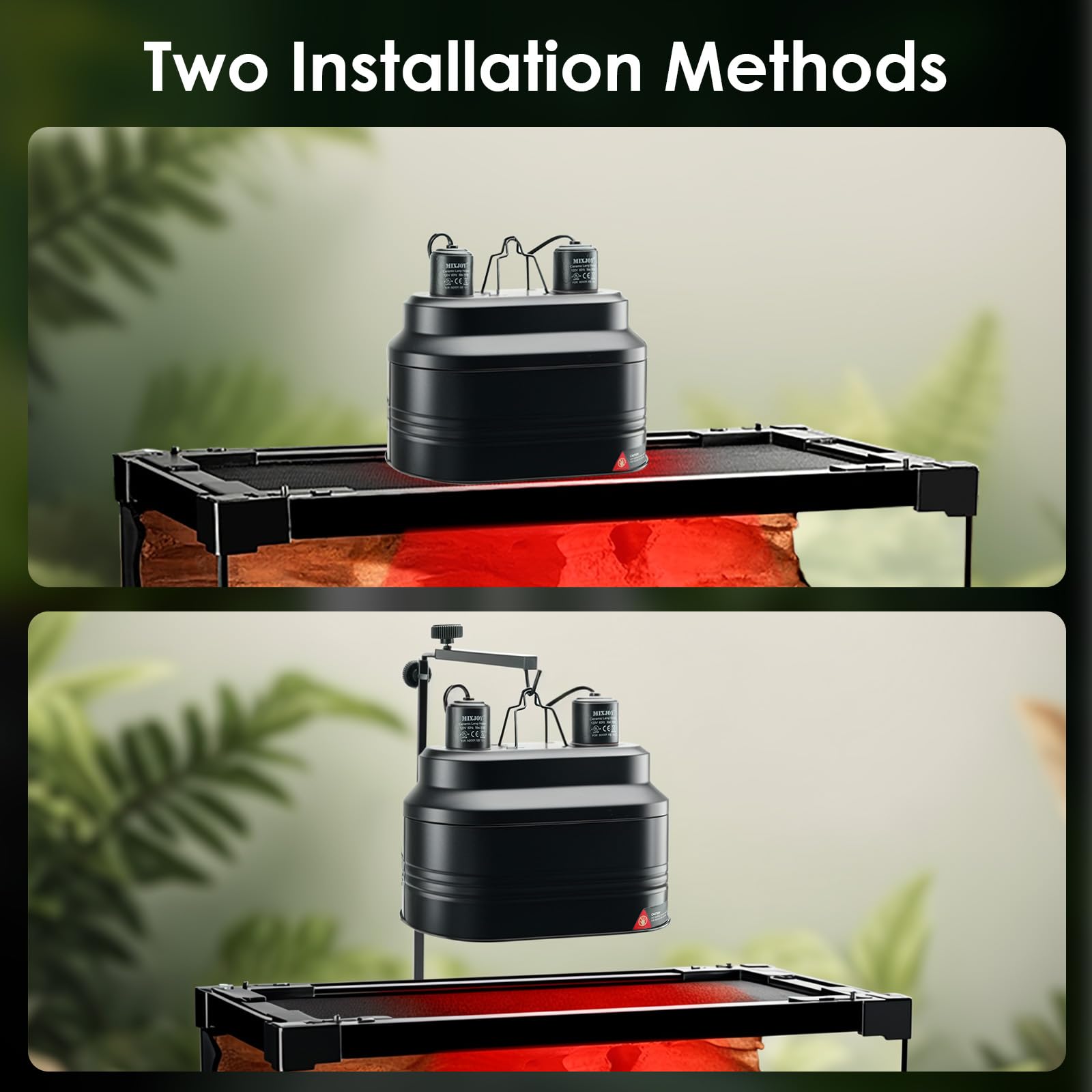 MIXJOY dual reptile light fixture UVB-capable design enables natural UV exposure for reptiles.
