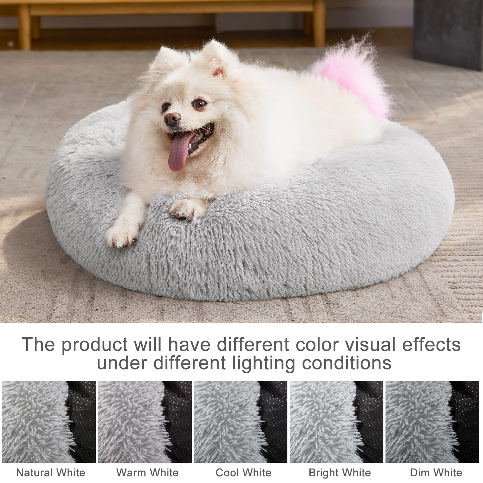 MIXJOY Orthopedic dog bed grey faux fur close-up highlighting soft surface
