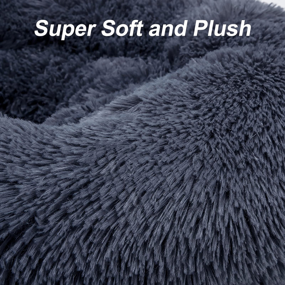 MIXJOY Orthopedic Donut Bed close-up reveals plush fur texture and comfort.