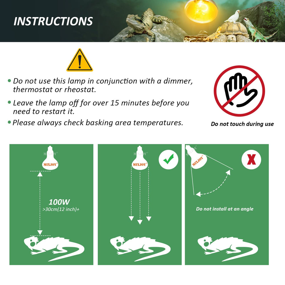 MIXJOY reptile bulb packaging highlights safe shipping and product protection.