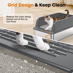 MIXJOY stainless steel litter box bottom with anti-slip pads ensuring stable placement.