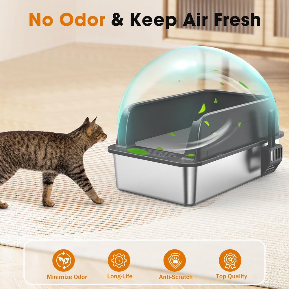 MIXJOY stainless steel litter box capacity up to 37L for large cats and multi-cat homes.