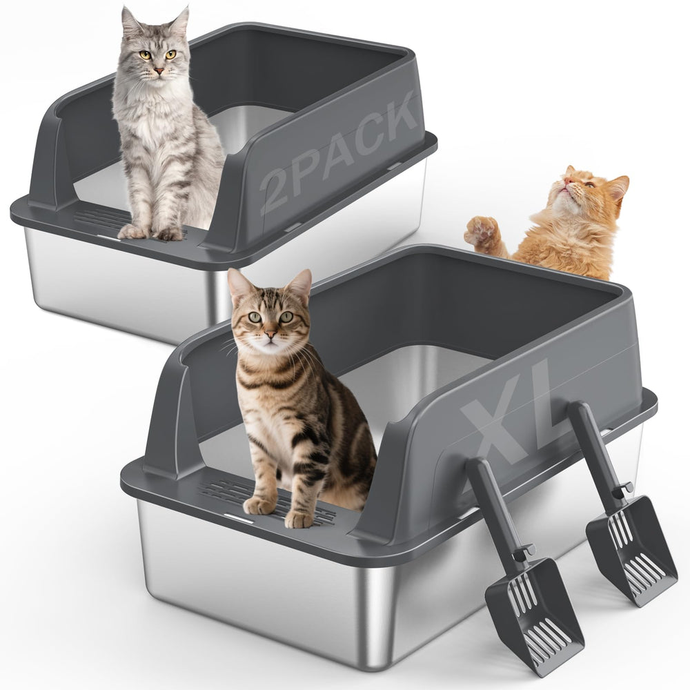 MIXJOY stainless steel XL litter box top view with roomy space for big cats.