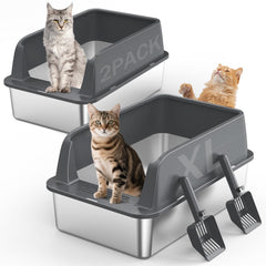MIXJOY stainless steel XL litter box top view with roomy space for big cats.