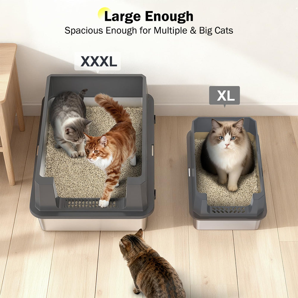 MIXJOY XXXXL stainless steel litter box side close-up highlights durable construction