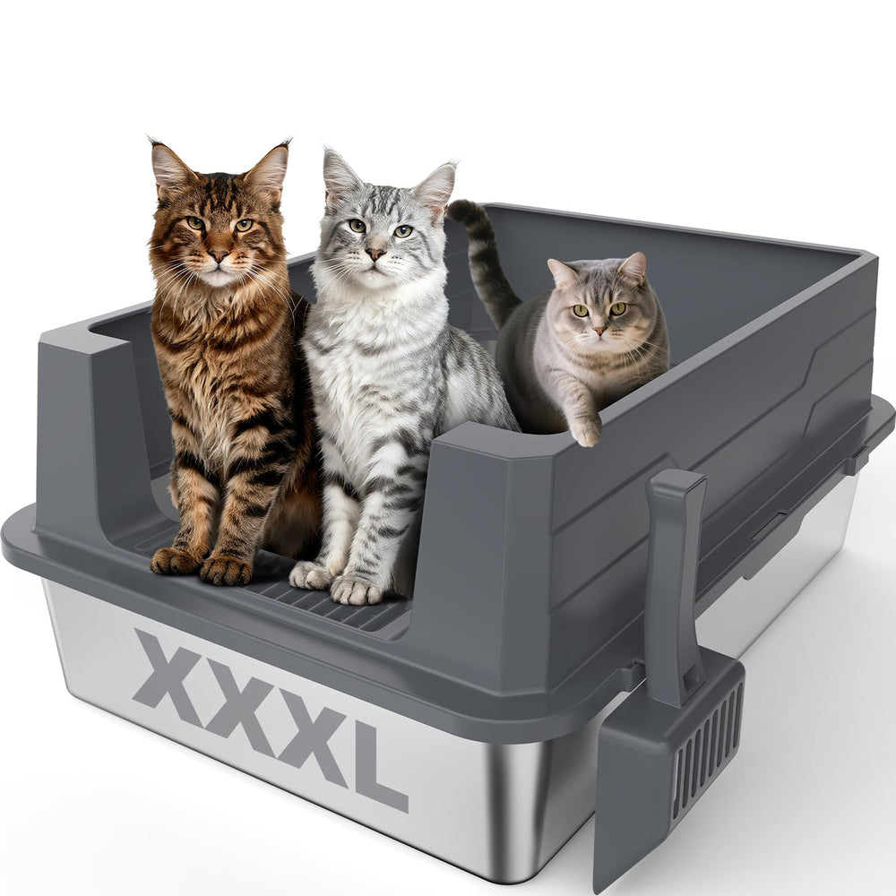 MIXJOY XXXXL stainless steel litter box top view shows roomy space for large cats