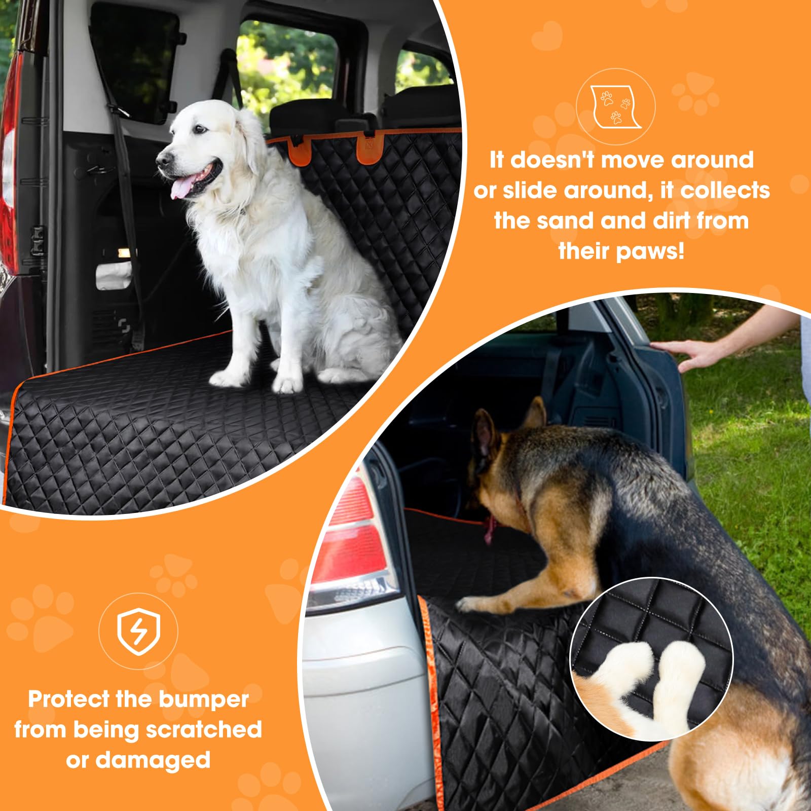 MIXJOY dog in trunk scenario showing protective cargo coverage during rides.
