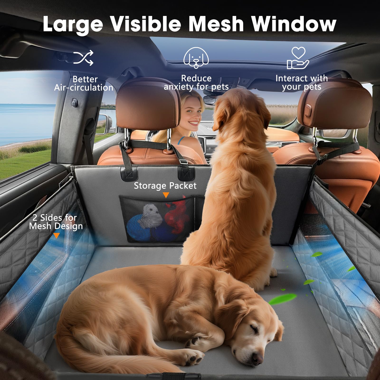 MIXJOY XL dog car seat showing space for a passenger to sit next to the dog.