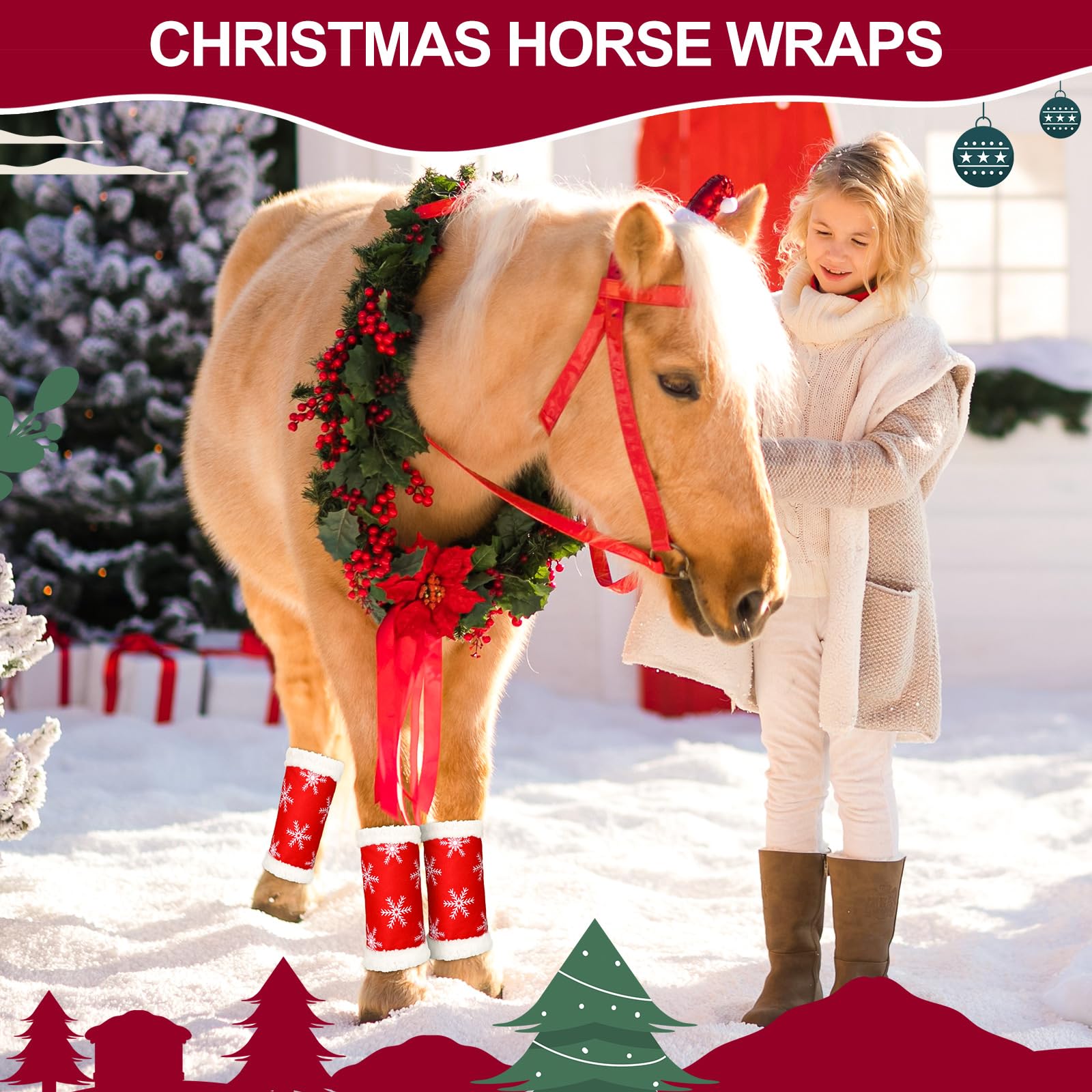 Mixweer horse leg wraps snowflake design on back-right leg with comfortable fit