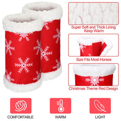 Mixweer horse leg wraps snowflake design on front-right leg for festive styling