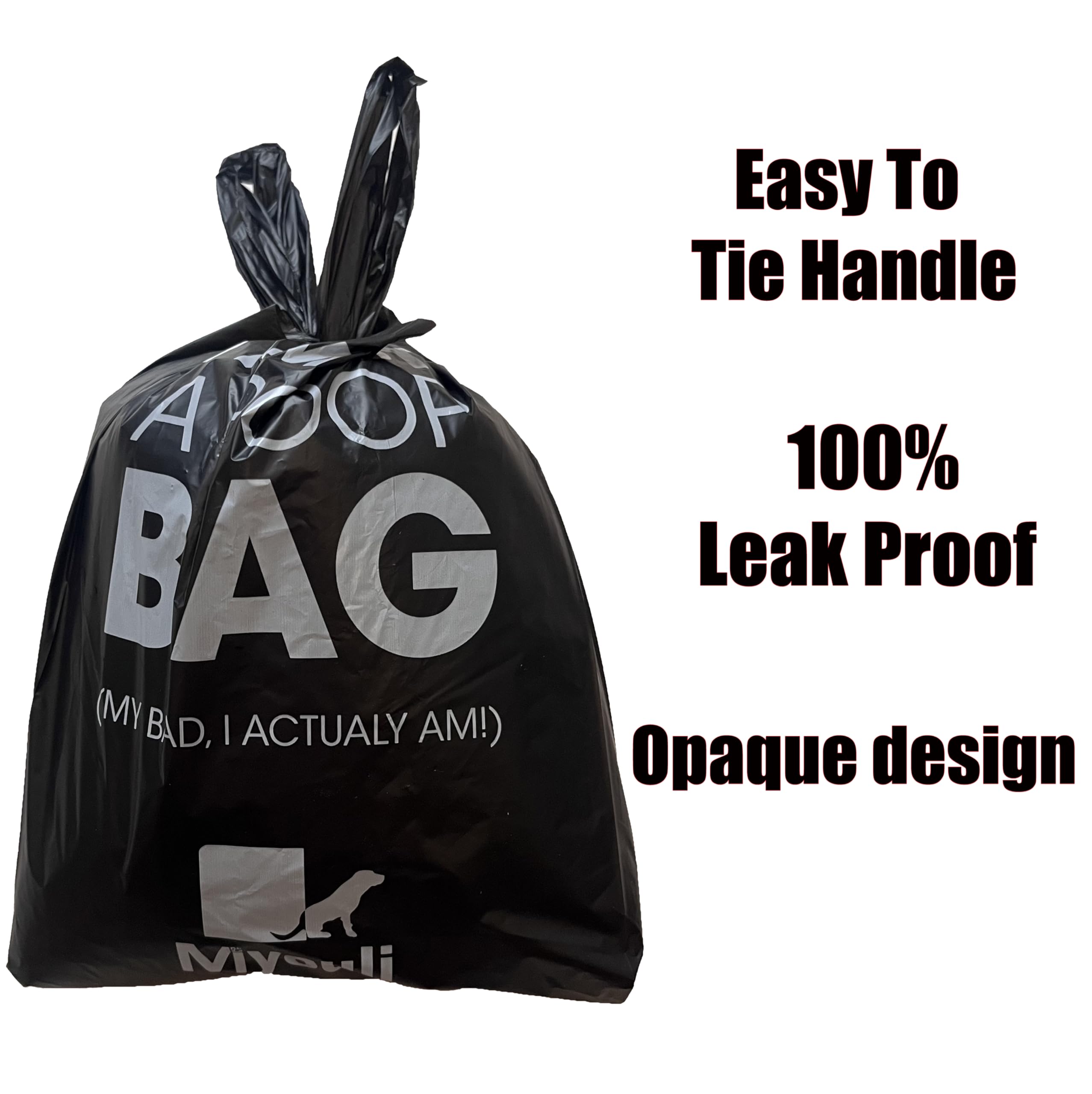 Miyouli black poop bags with handles for easy knot-and-dispose use.