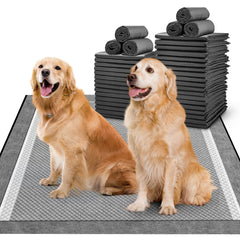 MIZOK 36x36in charcoal dog pee pad pack shot highlighting bulk 25-count convenience for households
