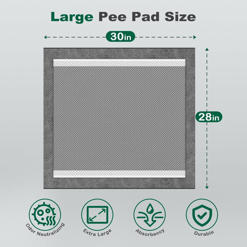 MIZOK 28x30 charcoal pee pad with leak-proof backing protects floors during accidents.