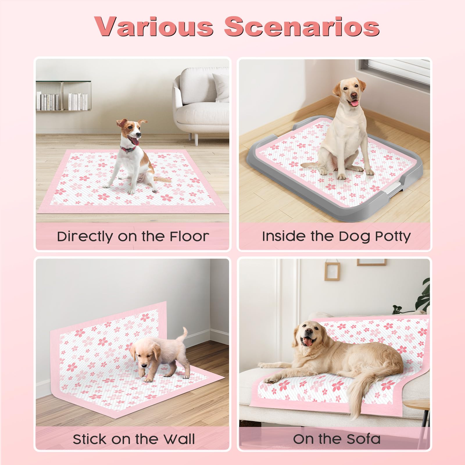 MIZOK large 28x34 inch pads provide ample space for medium to large dogs.