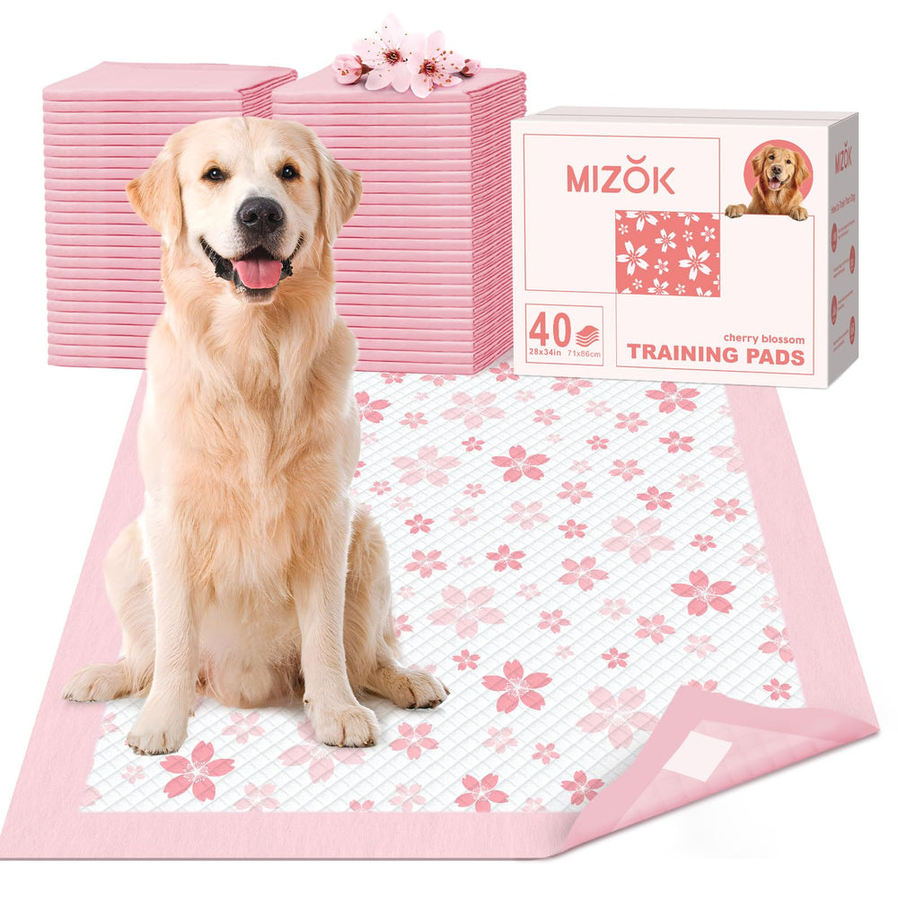 MIZOK dog pee pad with pink cherry blossom design keeps homes stylish and clean.