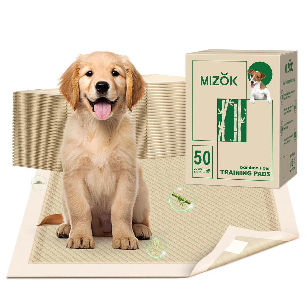 MIZOK puppy pads packaging box demonstrating eco-friendly design for dog owners