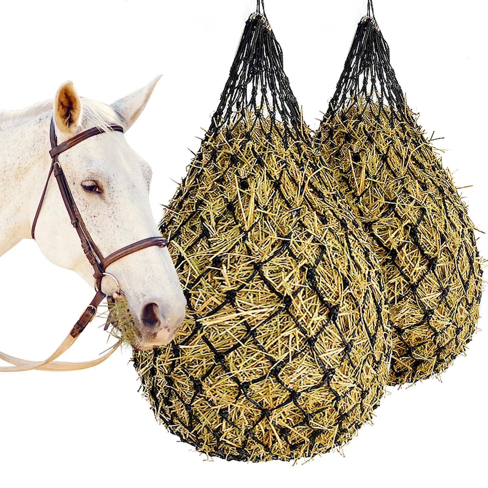 MJFSGYO hay net 40in hanging black promotes slow feeding and reduced waste.