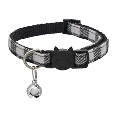 MJIYA cat collar with bell plaid front view shows adjustable size for a comfortable fit.