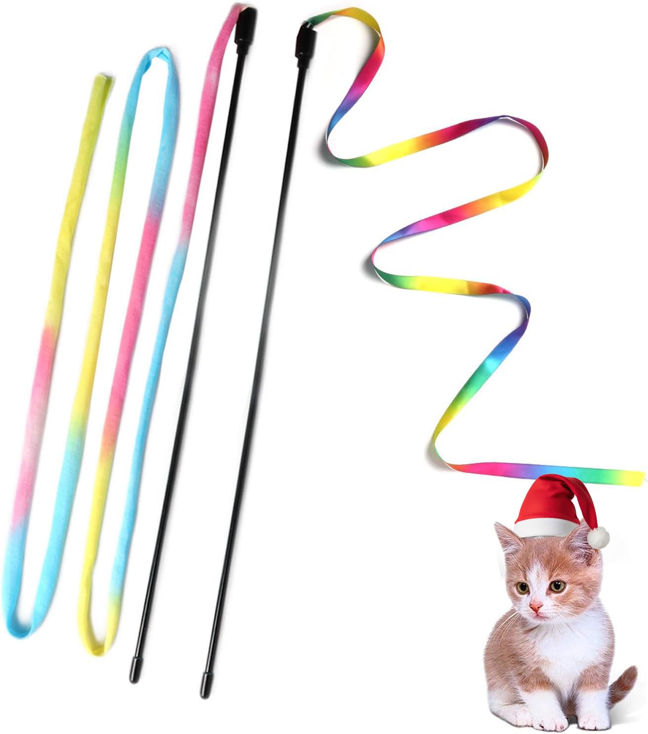 M JJYPET cat wand toy with soft satin encourages active indoor play.