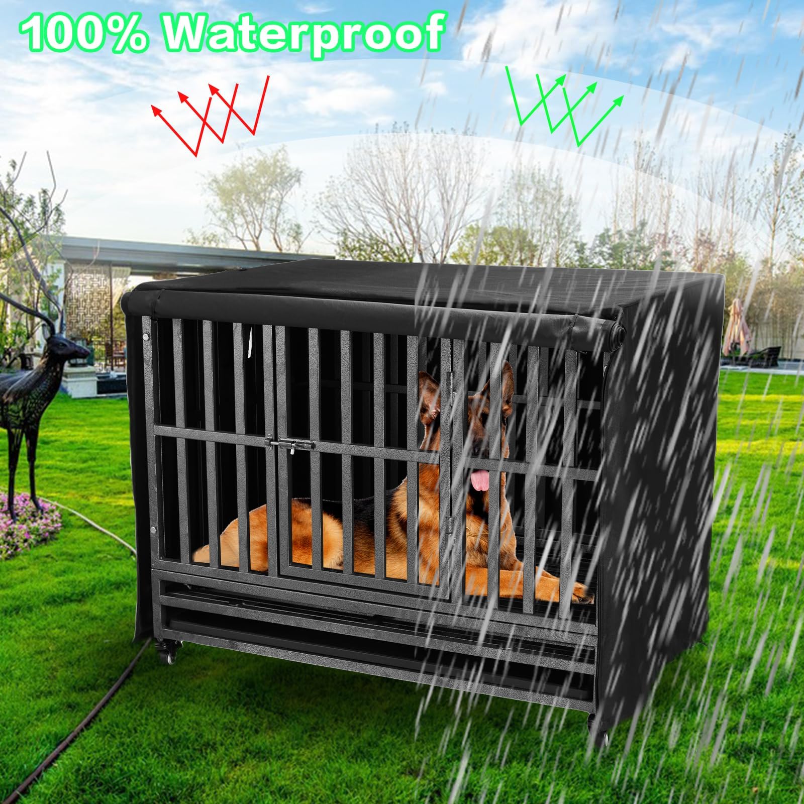 M JJYPET privacy blackout crate cover creates calm den for dogs.