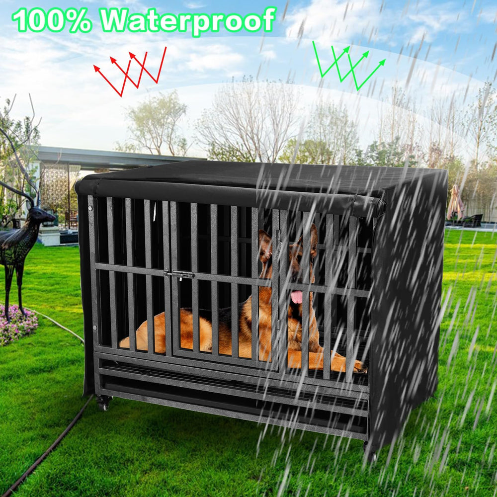 M JJYPET privacy blackout crate cover creates calm den for dogs.
