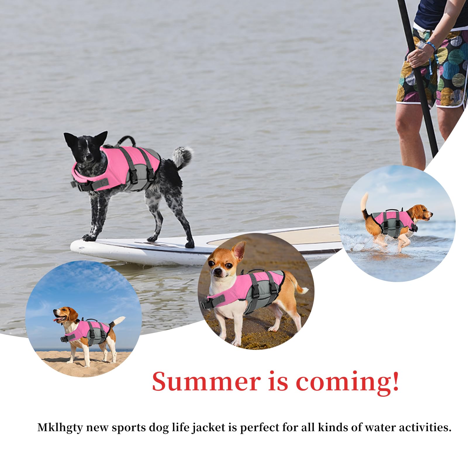 Mklhgty dog life jacket reflective strips improve nighttime visibility and safety