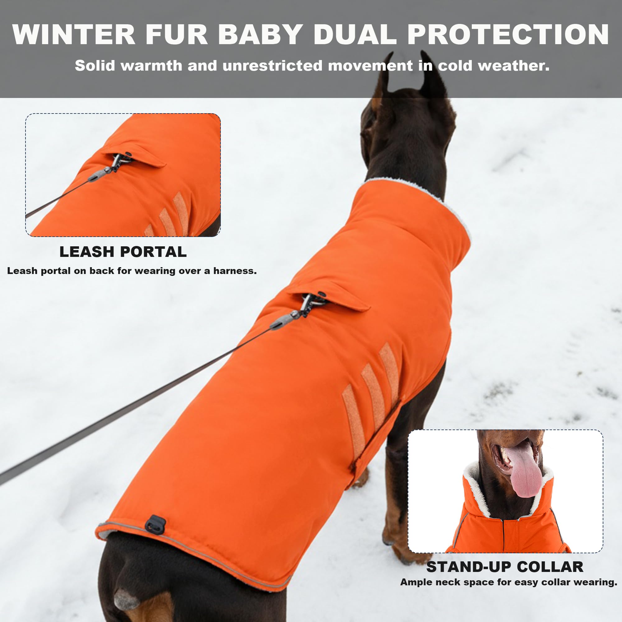 Mklhgty Extra Warm Dog Coat leash portal demonstrates easy harness compatibility.
