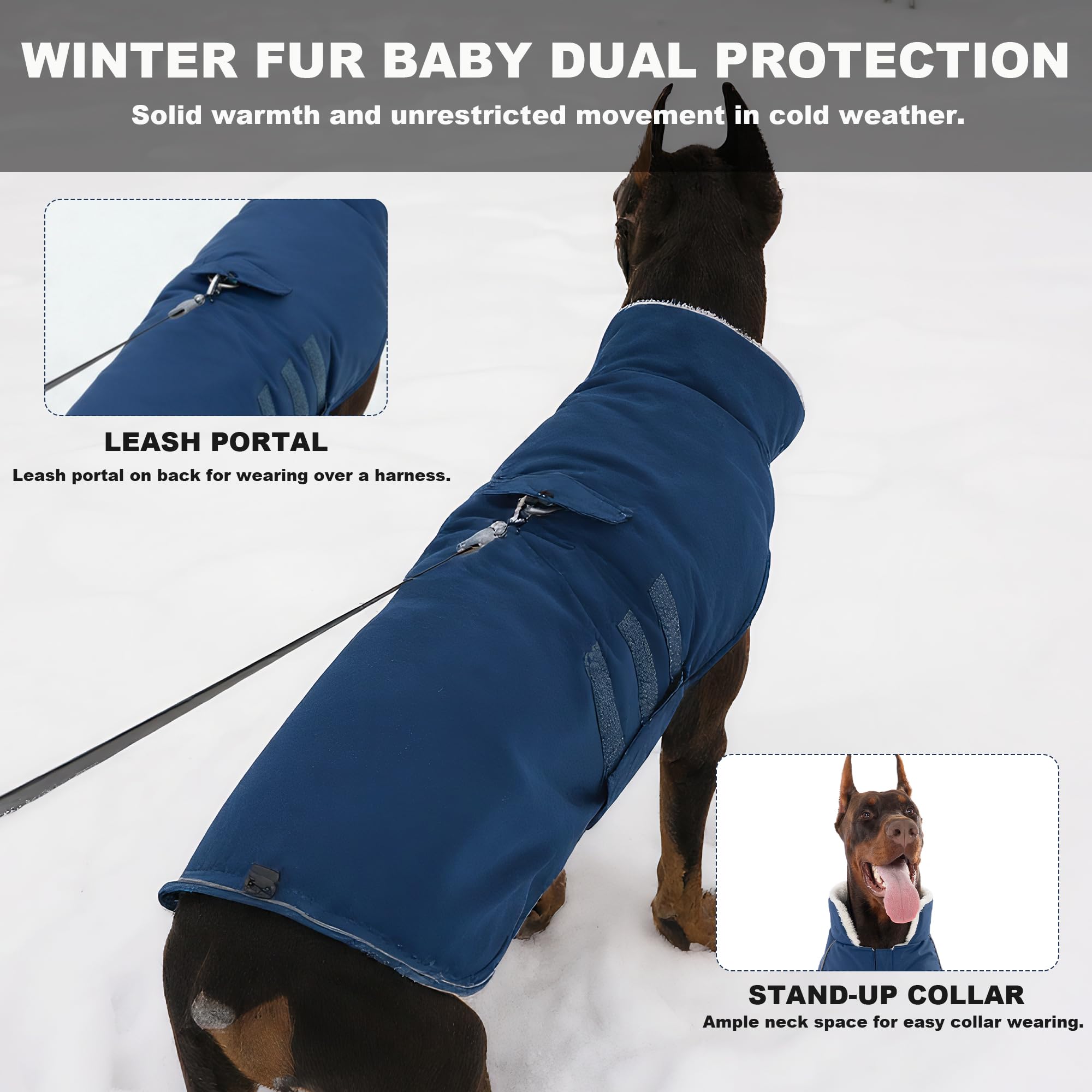 Mklhgty Reflective trim on blue dog coat increases visibility during low-light strolls.
