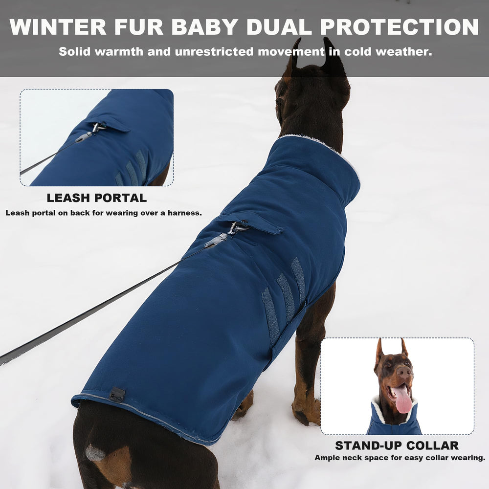 Mklhgty Reflective trim on blue dog coat increases visibility during low-light strolls.