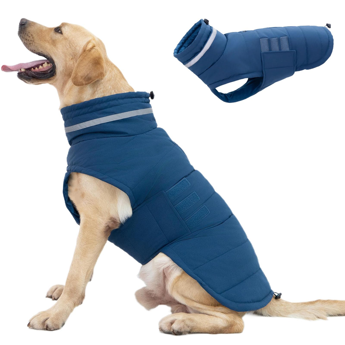 Mklhgty waterproof dog coat blue XL front view offers all-weather warmth.
