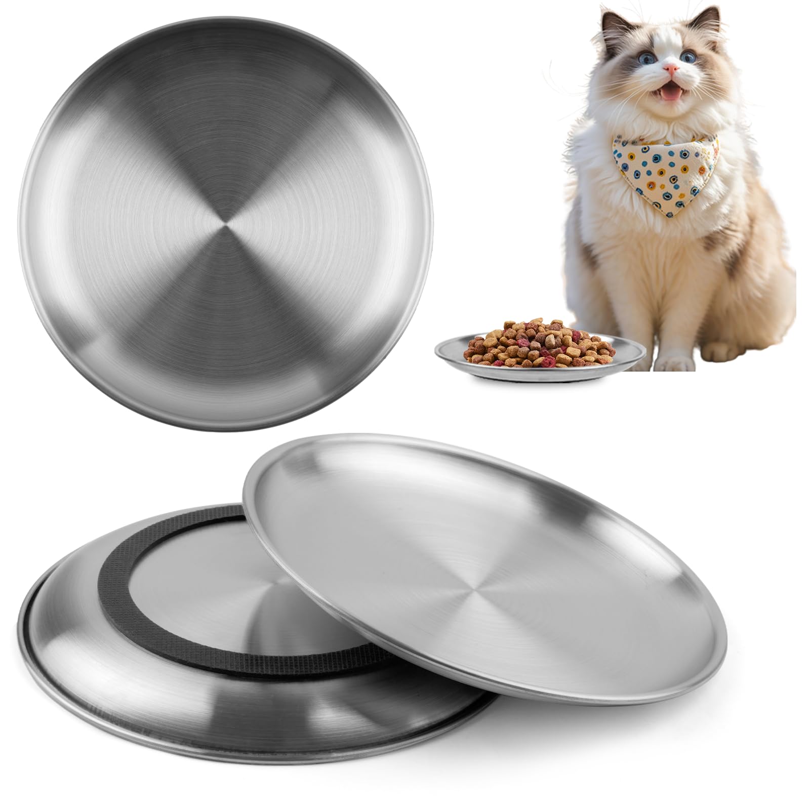 Mkobon 3-pack stainless steel cat bowls stacked for versatile feeding
