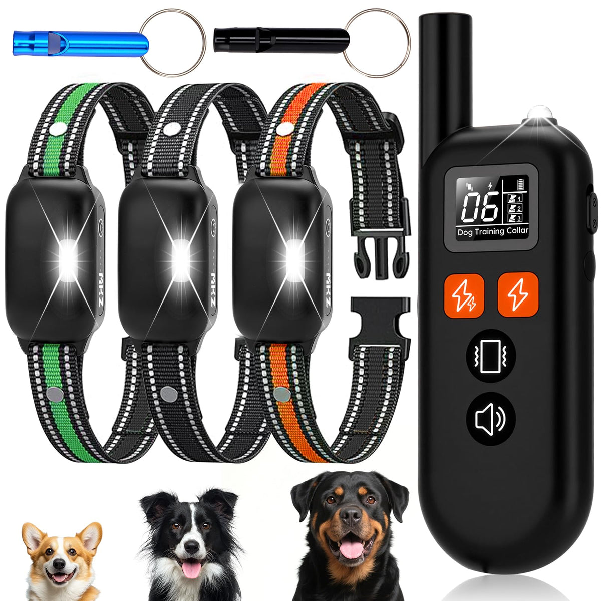 MKZ 3-Dog Shock Collar remote shows status for precise training cues