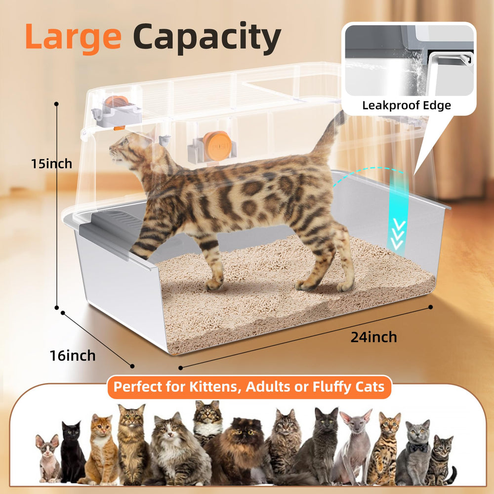 Mlazo stainless-steel litter box with hinged flip-top for easy scooping and cleaning