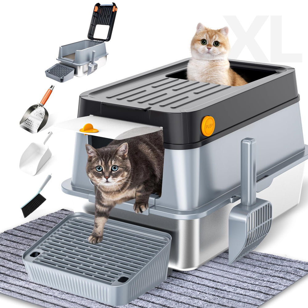 Mlazo XL stainless-steel litter box with lid for tidy enclosed placement